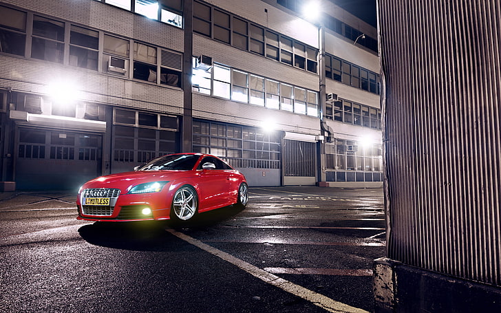 HD wallpaper: Audi, Red, Glow, Lights, Night, Tuning, Wheels, Garage, mode  of transportation | Wallpaper Flare