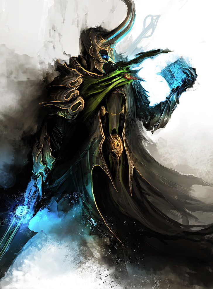 Loki illustration, The Avengers, fantasy art, motion, water, nature