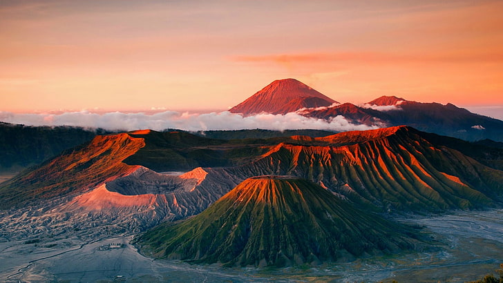 sky, mountain, dawn, volcanic landform, geological phenomenon, HD wallpaper