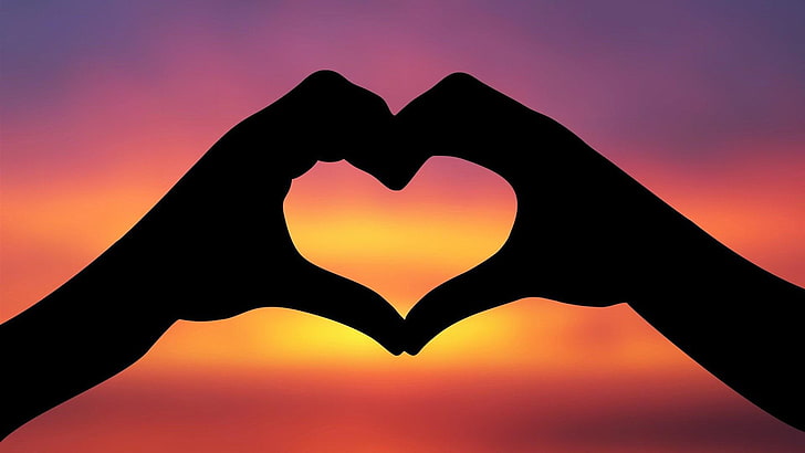 Hd Wallpaper Romantic Silhouette Love Symbol Heart Hands Sunset Sign Wallpaper Flare