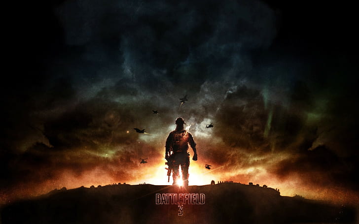 video games battlefield 3 soldier machine gun, sky, night, one person