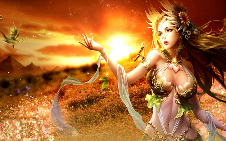 League of Angels-Sylvia-Gorgeous Goddess of Nature-sunset-Skin-Art-HD Wallpaper-1920×1200