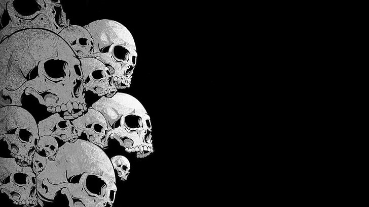 skull illustration, black background, indoors, copy space, studio shot