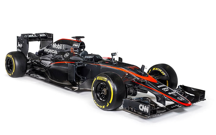 black formula 1, sports car, McLaren F1, 2015, Honda, white background, HD wallpaper