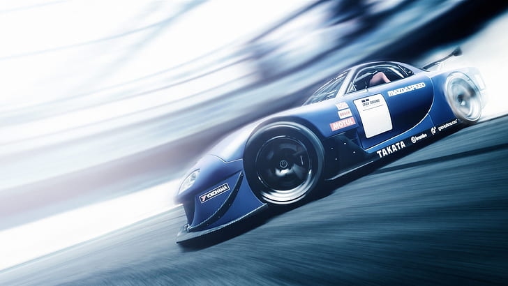 Mazda RX7 Gran Turismo 6 blue supercar speed, HD wallpaper