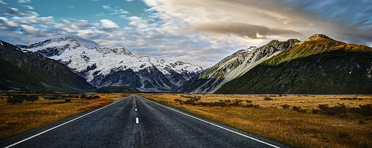 Road To Mount Cook, gray concrete road, Oceania, New Zealand