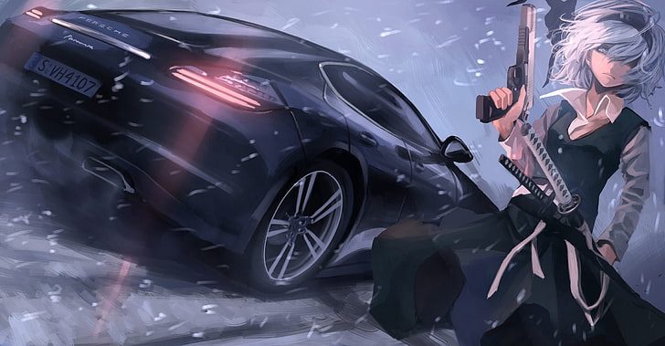 1280x1024px Free Download Hd Wallpaper Gun Anime Sword Porsche Koh Car Anime Girls