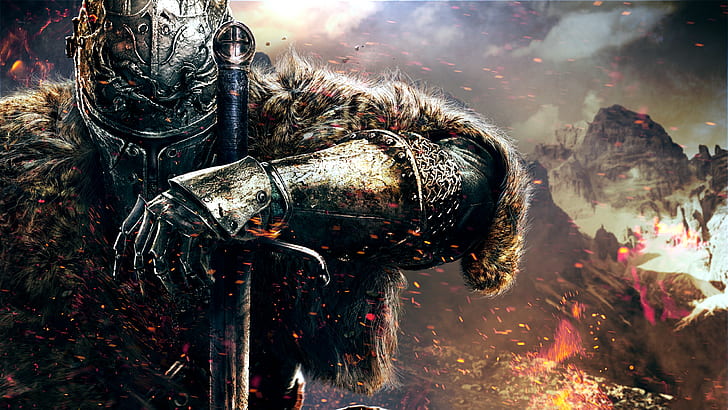 warrior holding sword digital wallpaper, Dark Souls III, fire - Natural Phenomenon