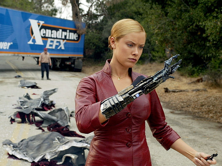 women's red leather jacket, terminator, Kristanna Loki, Terminator 3: Rise of the Machines