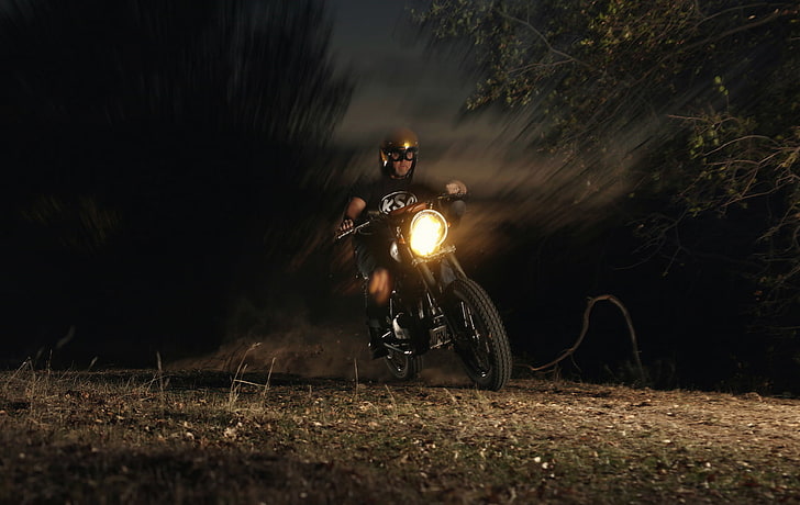trial motor, motorcycle, Yamaha, illuminated, transportation, HD wallpaper