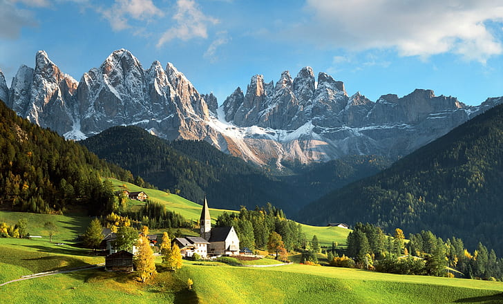 Italian Alps, landscape, Mountain, town houses, Nature