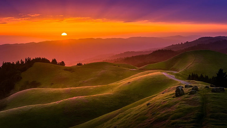 orange sky, united states, california, landscape, sunlight, HD wallpaper