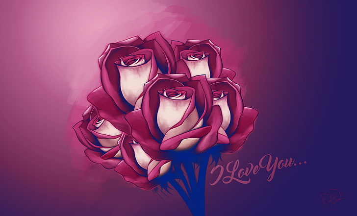 pink flowers illustration, painting, digital art, rose, drawing, HD wallpaper