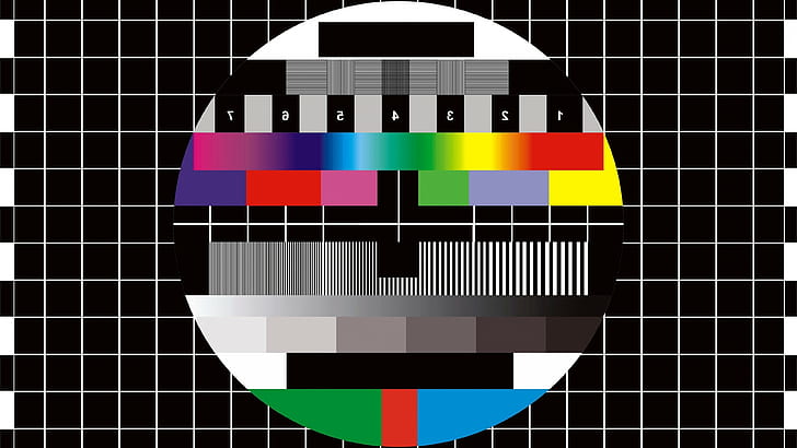 digital art monoscope numbers tv black background square circle grid colorful lines test patterns