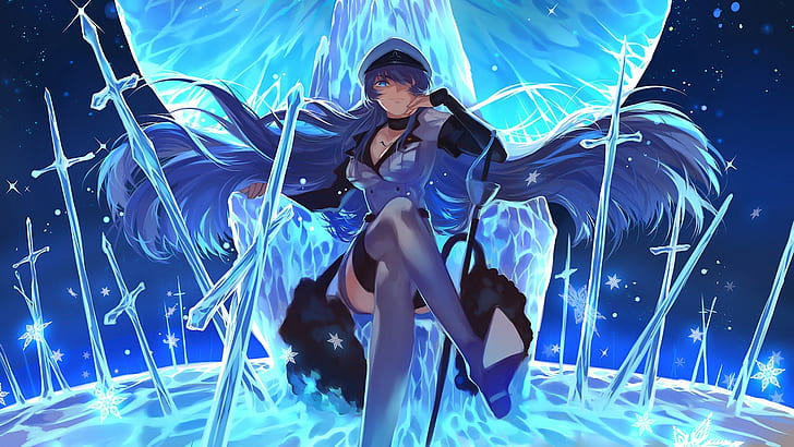 Akame ga Kill!, Esdeath, Moon, light blue, ice, sword