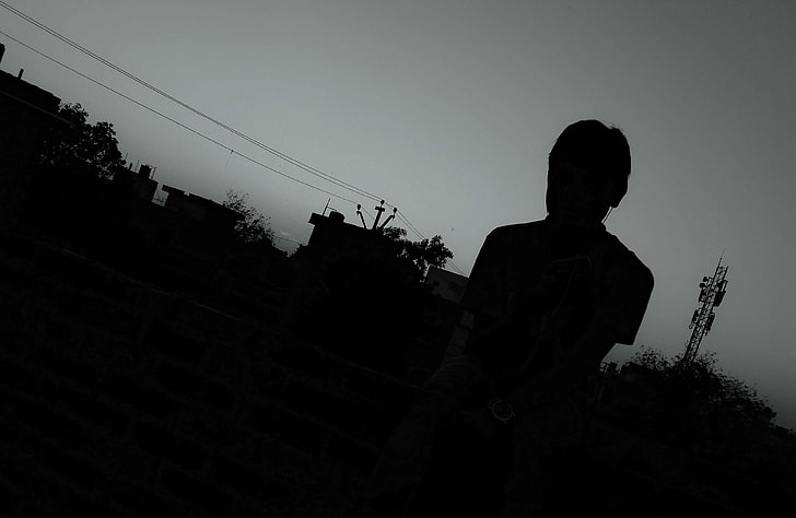 HD wallpaper: alone, black and white, boy, dark, sad, tower, silhouette,  sky | Wallpaper Flare