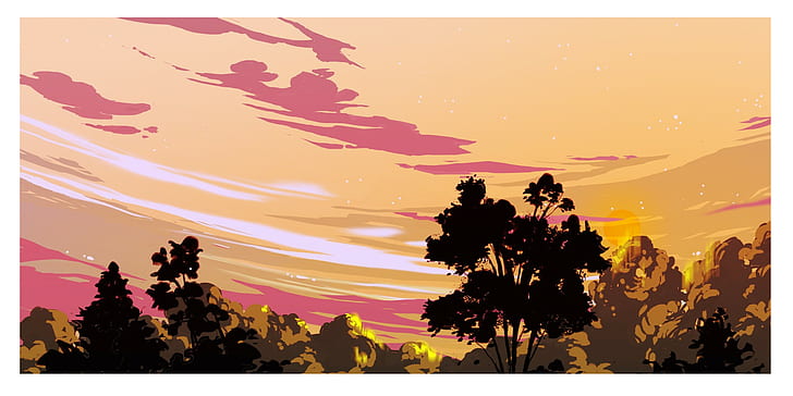 illustration, sunset, sky, HD wallpaper