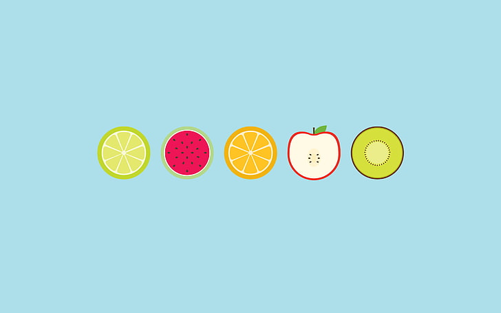 minimalism, digital art, simple, fruit, blue, copy space, food, HD wallpaper