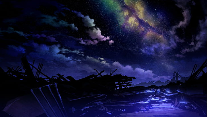 technoheart anime apocalyptic fantasy art, night, cloud - sky