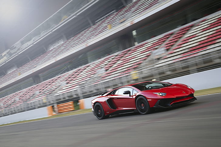 car, speed, track, Lamborghini, red, Aventador, LP 750-4, Superveloce, HD wallpaper