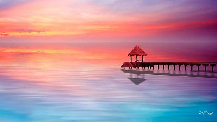 Sunset Dreaming, brown bridge and cozy near ocean, dock, water, HD wallpaper