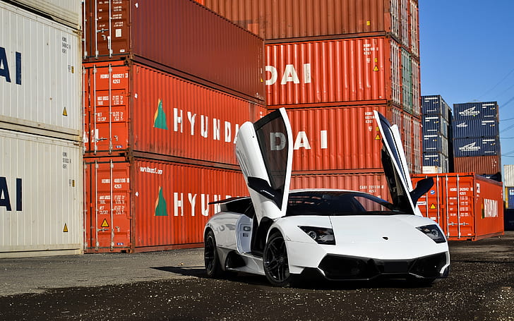 Lamborghini Murcielago SV white supercar, white lamborghini sports car, HD wallpaper