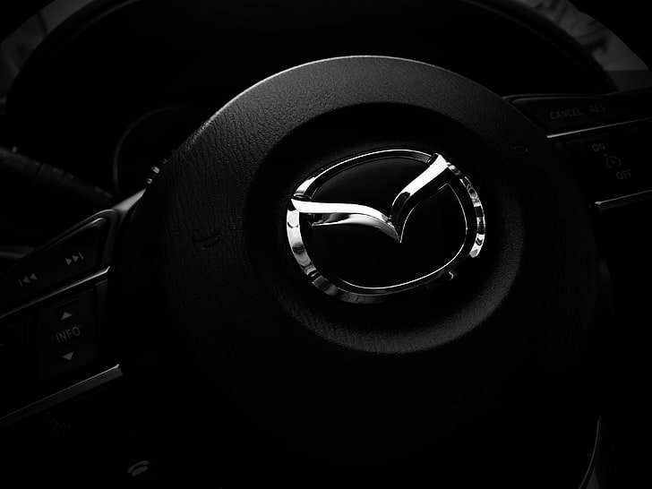 black Mazda steering wheel, logo, car, black Color, technology, HD wallpaper