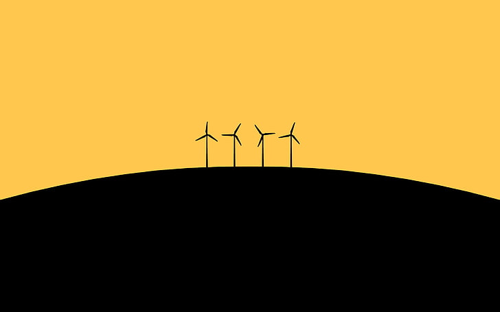 silhouette of four wind turbines wallpaper, minimalism, black
