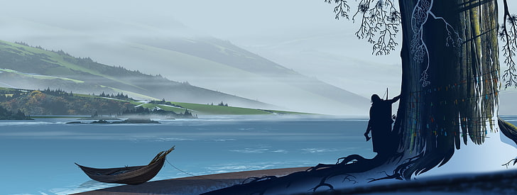 man standing near boat painting, The Banner Saga, video games