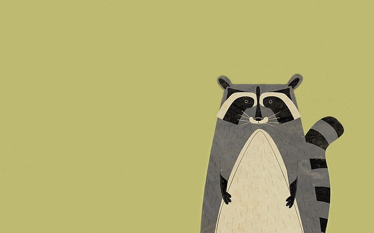 raccoon illustration, minimalism, raccoons, copy space, no people, HD wallpaper