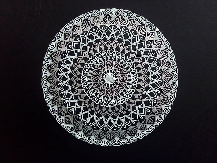 white and black floral illustration, mandala, artwork, pattern, HD wallpaper