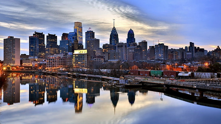 philadelphia, cityscape, skyline, reflection, pennsylvania, HD wallpaper
