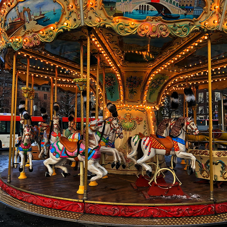 outdoors, carousel, amusement park, amusement park ride, arts culture and entertainment, HD wallpaper