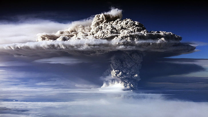 nuclear explosion, nature, volcano, smoke, cloud - sky, no people