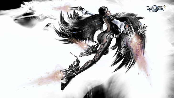 black haired woman illustration, Bayonetta 2, video games, motion