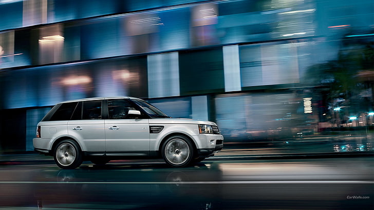 silver and black stereo component, Range Rover, motion blur, car