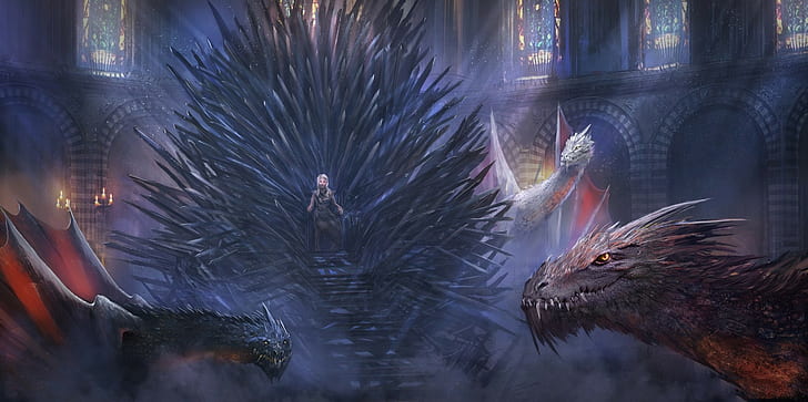fantasy art game of thrones daenerys targaryen iron throne, HD wallpaper