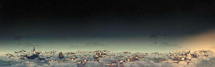 snow covered village landscape shot, fantasy art, night, fantasy city, HD wallpaper