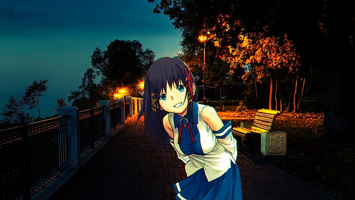 2560x1600px, free download, HD wallpaper: Windows XP, anime girls, park,  night, girlfriend