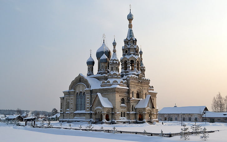 brown and white building, church, village, spassky church, yaroslavl region