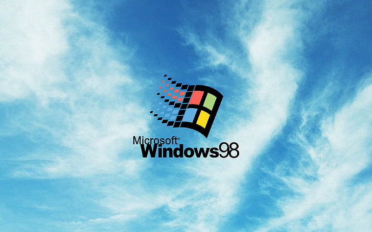 wallpaper, windows, 98, logo, sky, low angle view, cloud - sky, HD wallpaper