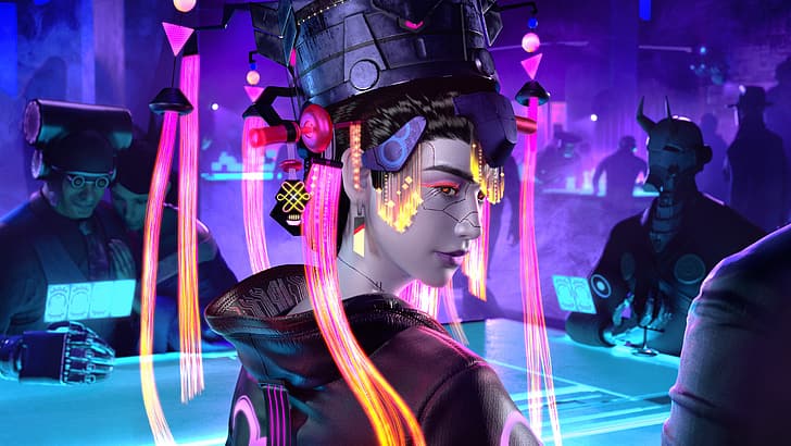 cyberpunk, geisha, digital art