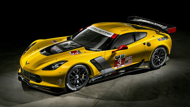 chevrolet corvette c7r, car, sports car, vehicle, yellow, race car, HD wallpaper