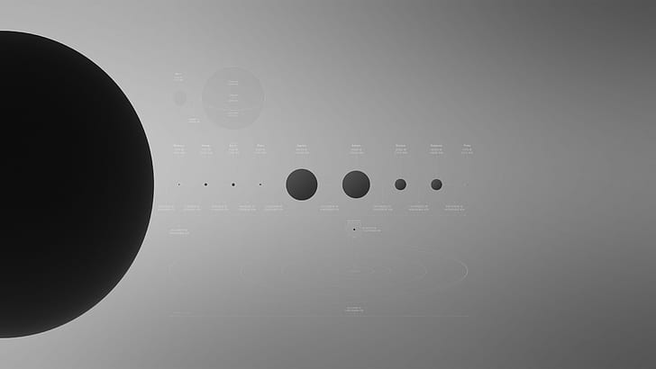 infographics, planet, monochrome, minimalism, Solar System, HD wallpaper