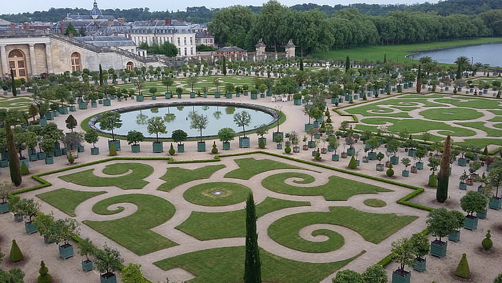 garden, nature, Palace of Versailles, architecture, plant, high angle view, HD wallpaper