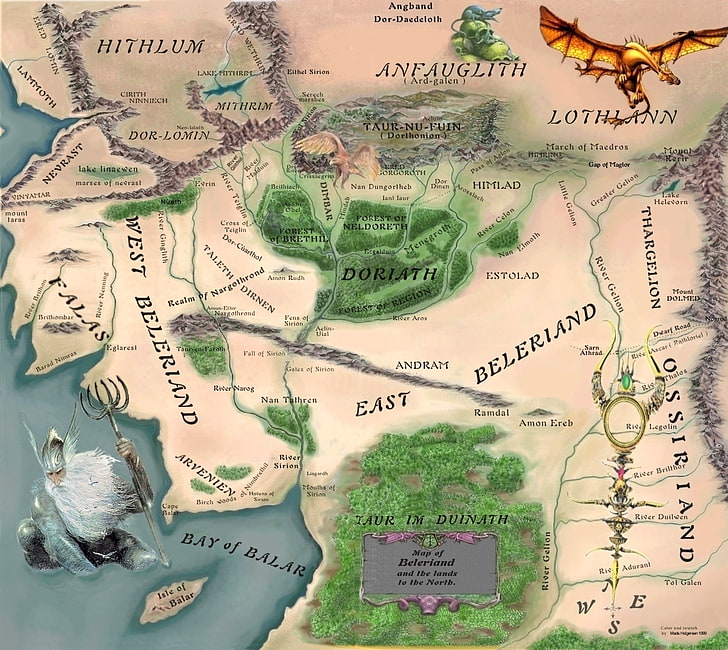Mappa del Beleriand della Terra di Mezzo Sfondo HD