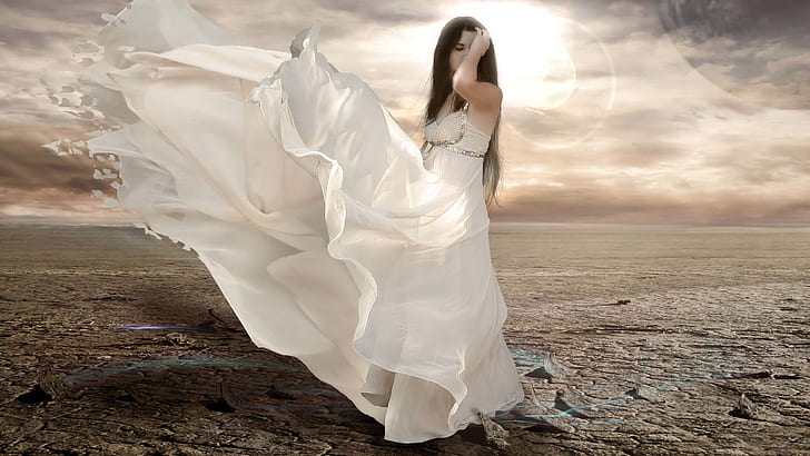 Wind Dress Light Girl HD, women's white tank top dress, fantasy, HD wallpaper