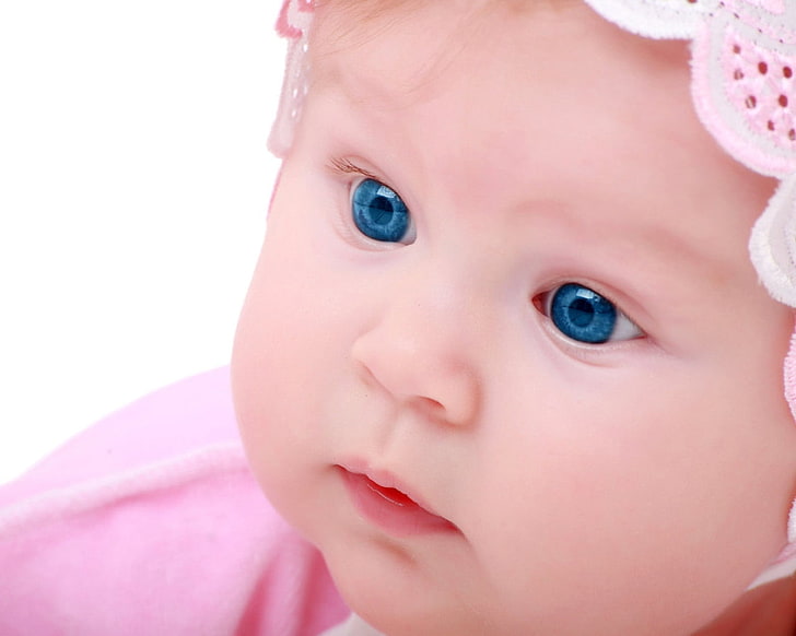 baby's pink cap, child, hat, eyes, blue, cute, small, human Face, HD wallpaper