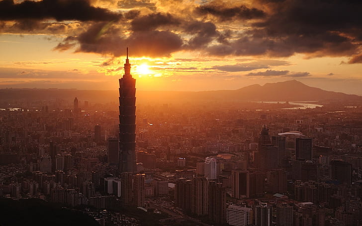 101, buildings, cities, cityscapes, clouds, skyscrapers, sunset