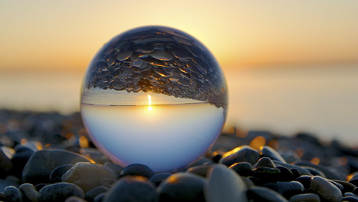 HD wallpaper: glass sphere, water drops, closeup, stones, marble, beach,  reflection | Wallpaper Flare